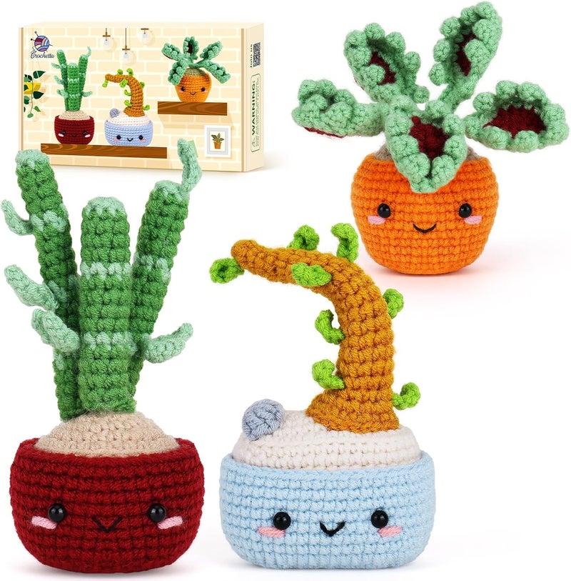 Crochetta Crochet Kit for Beginners, Beginner Crochet Kits for Adults with Step-by-Step Video Tutorials, DIY Knitting & Crocheting Craft Hobbies Supplies, Bonsai Tree Amigurumi(40%+ Yarn) - Image 1